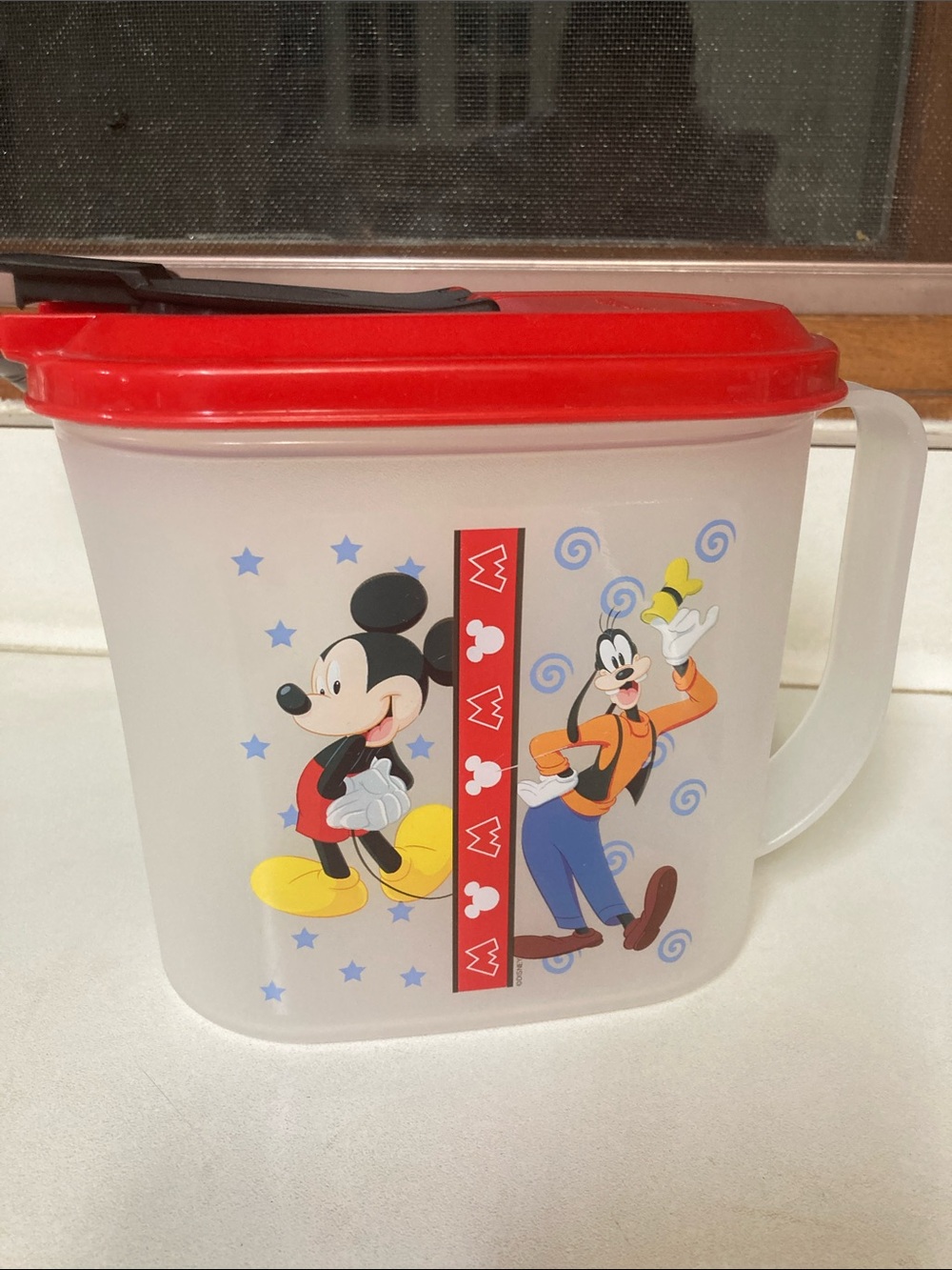 Tupperware Disney Mickey & Goofy Plastic Pitcher with Red Lid